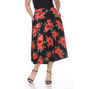 Plus Size Black Floral Midi Skirts Multisize WM 709
